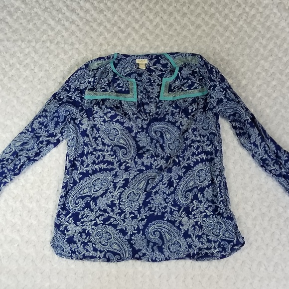 J. Crew Peasant Top Size XS Blue Paisley Boho - Picture 1 of 4